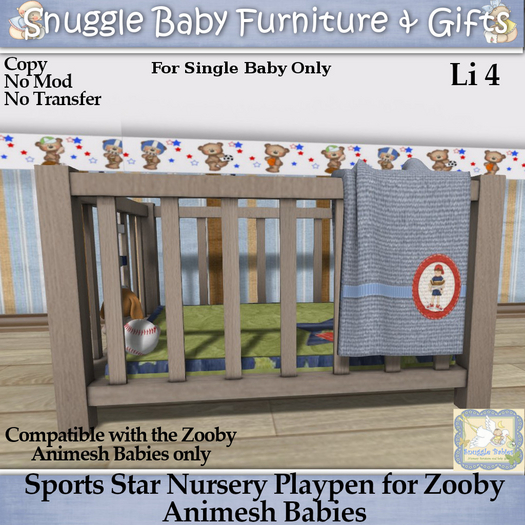 Sports Star Nursery Playpen for Zooby Animesh Babies Boxed