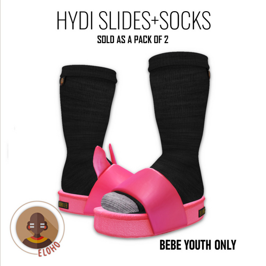 [E.] HYDI SLIDES+SOCKS BUBBLEGUM