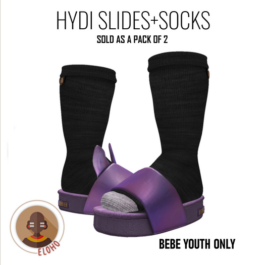 [E.] HYDI SLIDES+SOCKS PLUM