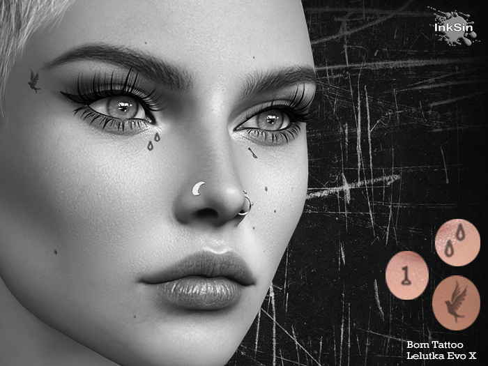 InkSin Bird-Tears-Key BOM Face Tattoo