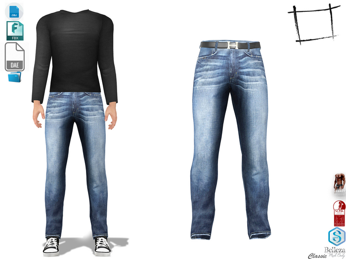 Dae Obj FBX Men's Denim Pants Jeans With Belt Slink Male, Belleza Jake, Signature Gianni, Legacy Male