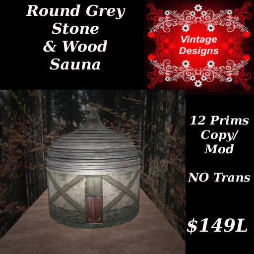 Round Grey Stone & Wood Sauna