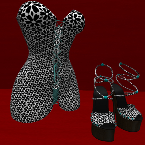 {Xan's} B&W floral w* teal accents- Slink