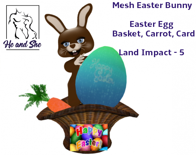 Happy Easter Mesh Bunny Rabbit in Gift Basket with Egg, Carrot & Card Sale *** Land Impact 5 * Promotional Promo Price