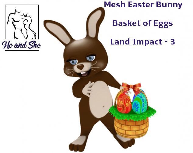 Happy Easter Mesh Bunny Rabbit Holding Basket with Easter Eggs Promo ******* Land Impact 3 * Promotional Gift Sale Price