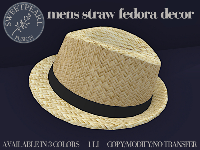 SweetPearl Fusion - Mens Straw Fedora Black