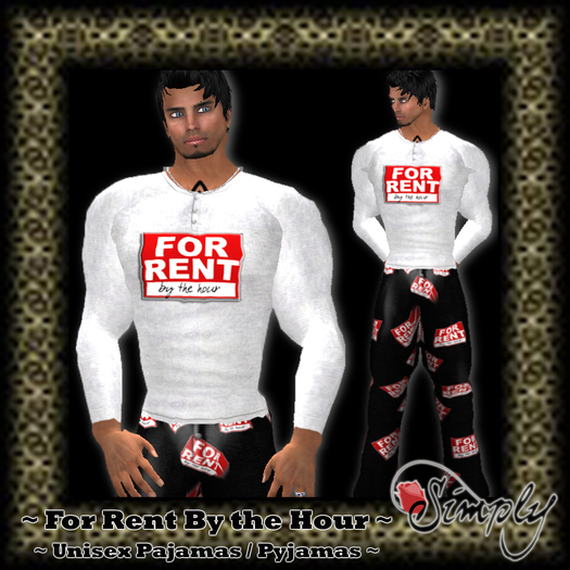 ~Simply~ For Rent By the Hour Rent Sign Pyjamas /  Pajamas Mens Unisex