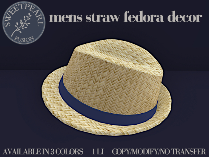 SweetPearl Fusion - Mens Straw Fedora Navy
