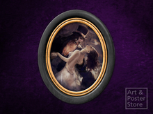 Dark Embrace | Gothic Painting | Black Lacquer Oval Frame With Gold Inlay