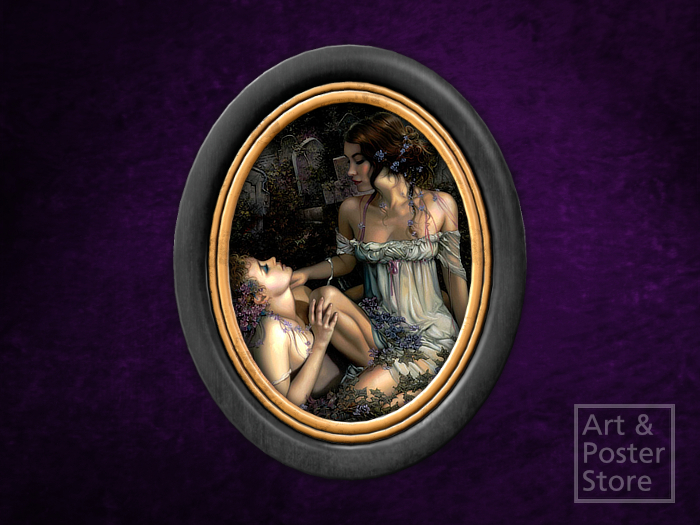 Grave Nymphs | Gothic Portrait | Black Lacquer Oval Frame With Gold Inlay 