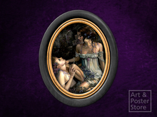 Grave Nymphs | Gothic Portrait | Black Lacquer Oval Frame With Gold Inlay