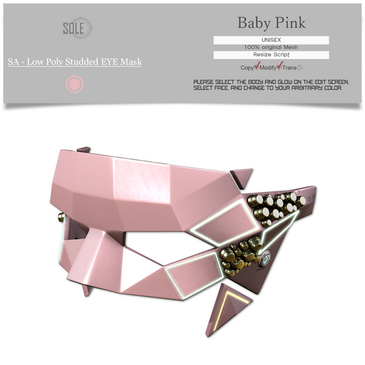 :::SOLE::: SA - Low Poly Studded EYE Mask (Baby Pink)