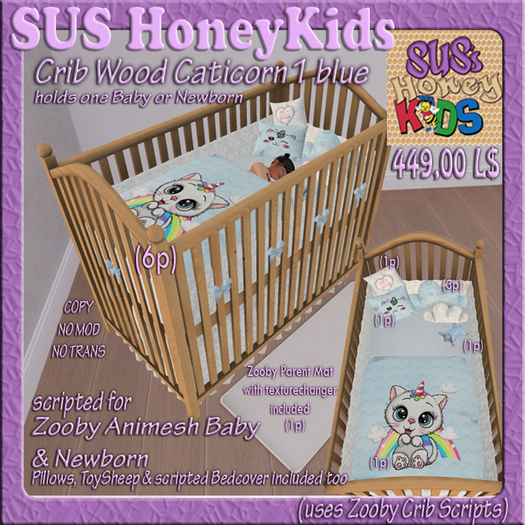 SUS HoneyKids Zooby Animesh Crib Wood Caticorn1 blue Box