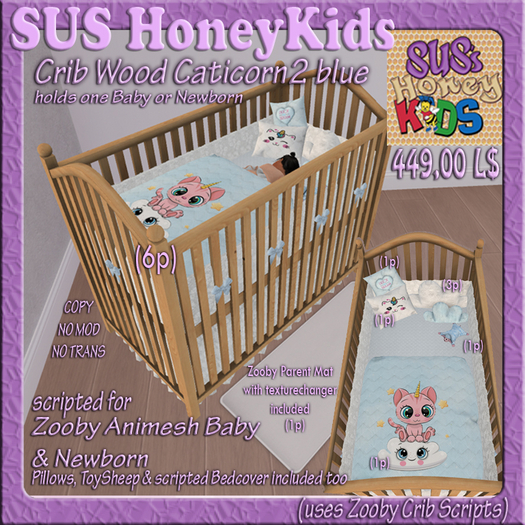 SUS HoneyKids Zooby Animesh Crib Wood Caticorn2 blue Box