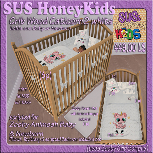 SUS HoneyKids Zooby Animesh Crib Wood Caticorn2 white Box