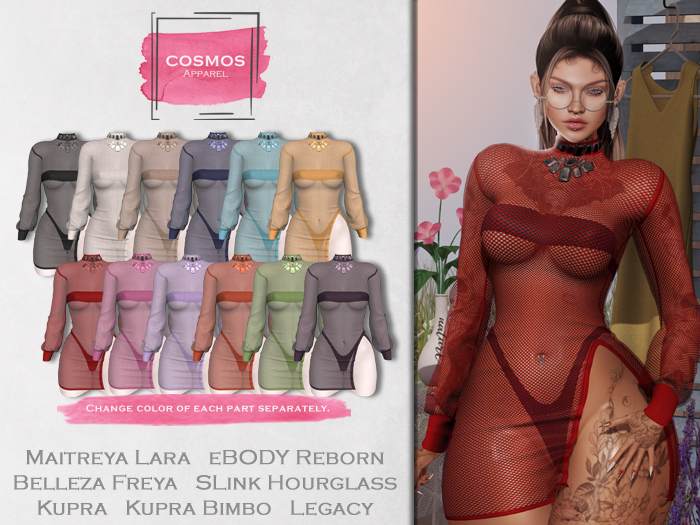 [COSMOS] Emely Bodycon Dress Fishnet / 12 Colors Fatpack Demo