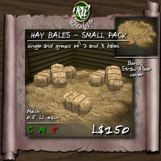 *** Hay Bales - Small Pack - Low LI multi-face Mesh collection - landscape decors