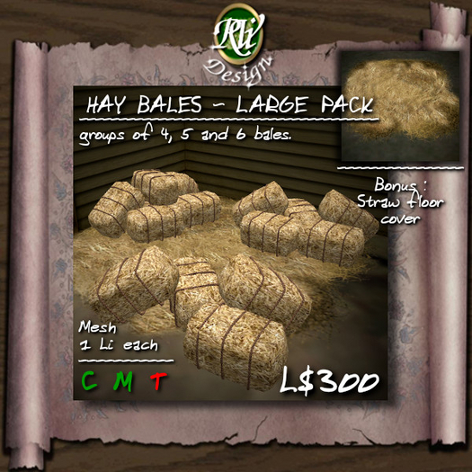 *** Hay Bales - Large Pack - Low LI multi-face Mesh collection - landscape decors