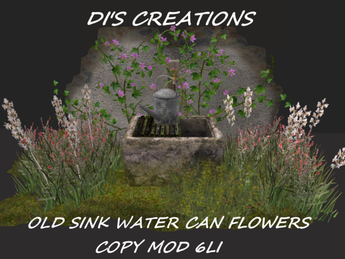 OLD SINK WATER CAN FLOWERS