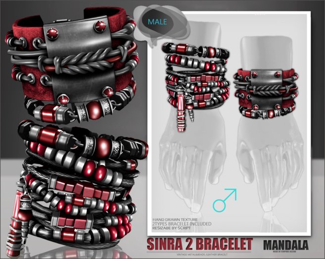 (MALE)[MANDALA] SINRA2 BRACELET SET/KURENAI RED