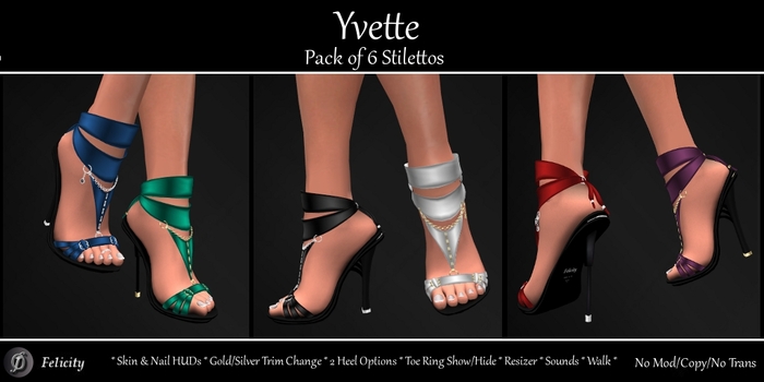 SALE! *Felicity* Yvette - Pack of 6 High Heels Stilettos (Shoes with 2 Heel Sizes)
