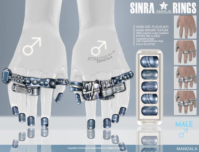 (MALE)[MANDALA] SINRA 2 NAILSand RINGs set/ATTRACTIVE BLUE