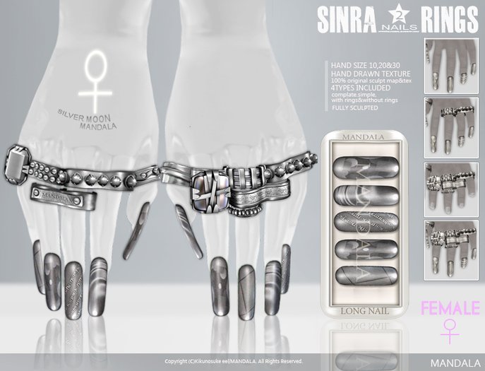 (FEMALE)[MANDALA] SINRA 2 NAILSand RINGs set/SILVER MOON