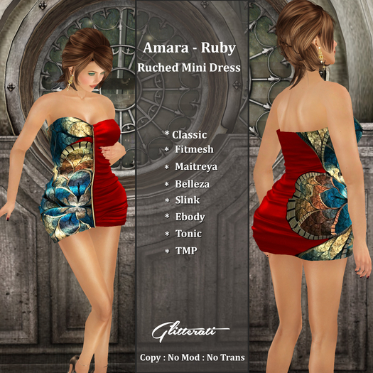 ! Glitterati ! - Amara - Ruched Mini Dress -  Ruby