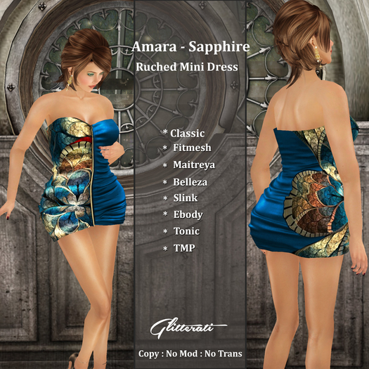 ! Glitterati ! - Amara - Ruched Mini Dress -  Sapphire
