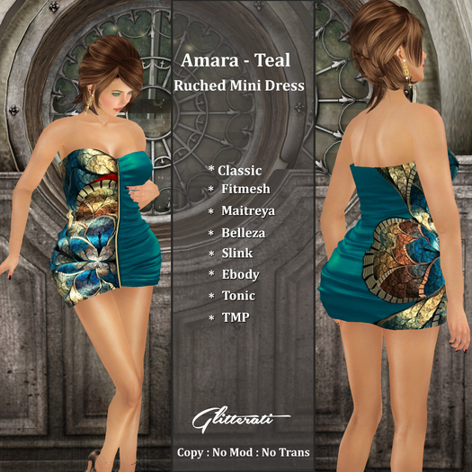 ! Glitterati ! - Amara - Ruched Mini Dress -  Teal