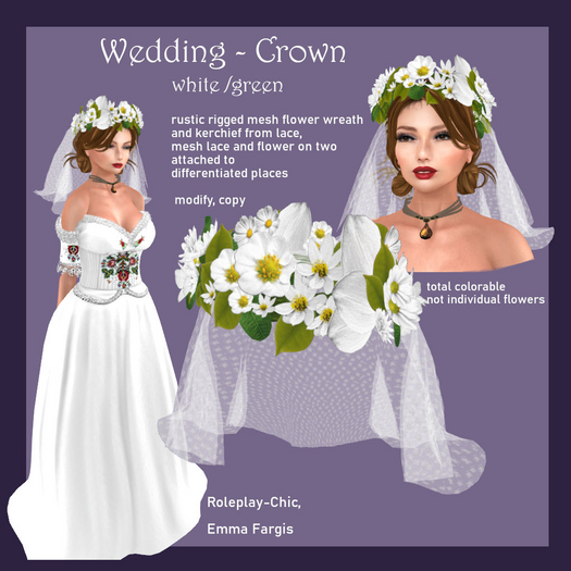 RP-Chic Wedding flower crown white & head kerchief