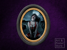 Night Hunger | Gothic Portrait | Black Lacquer Oval Frame With Gold Inlay