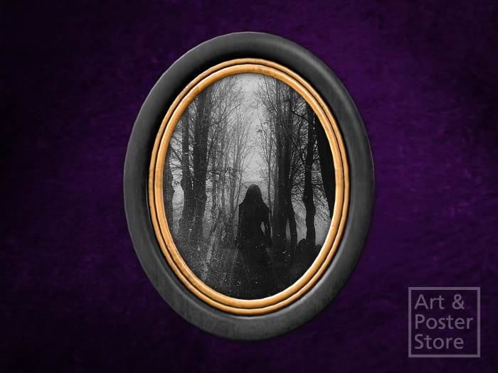 Forest Wraith | Gothic Portrait | Black Lacquer Oval Frame With Gold Inlay 
