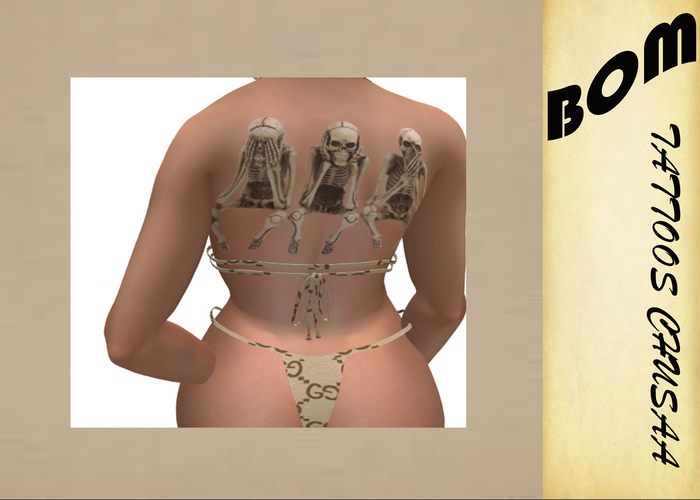 TATTOO ESQUELETOS CIEGO, SORDO, MUDO CUERPOS BOM, MUJER