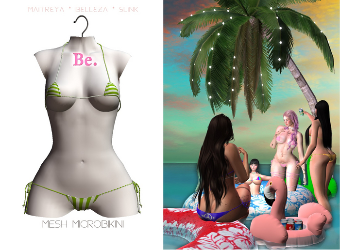 Be. "ANITA" MICROBIKINI -  GREEN WHITE STRIPES