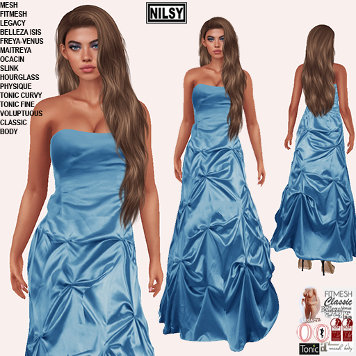 GATHERED SKIRT GOWN,CL&MESH BODY
