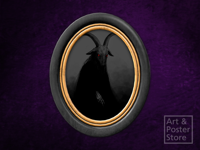 Dark Messenger | Gothic Portrait | Black Lacquer Oval Frame With Gold Inlay 