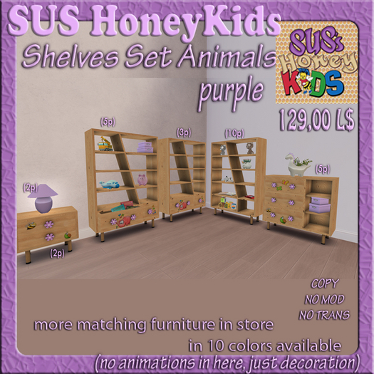 SUS HoneyKids Shelves Set Animals  purple Box