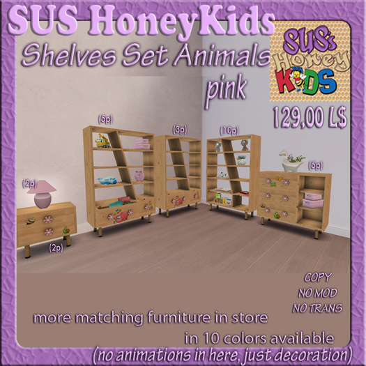 SUS HoneyKids Shelves Set Animals  pink Box