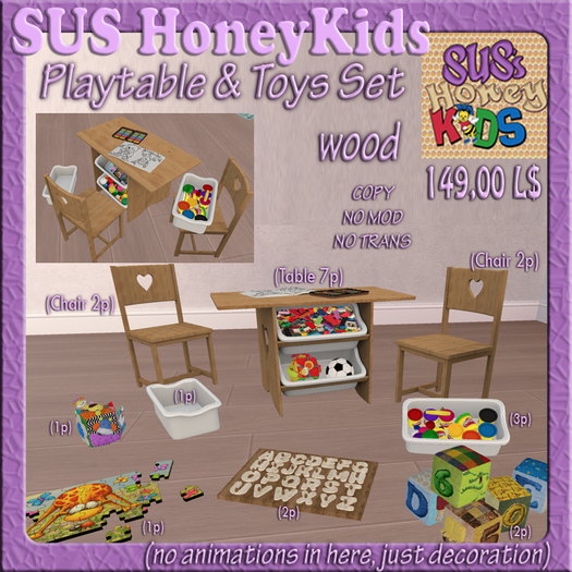 SUS HoneyKids Playtable & Toys Set wood Box