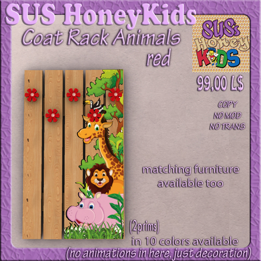 SUS HoneyKids Coat Rack Animals red Box