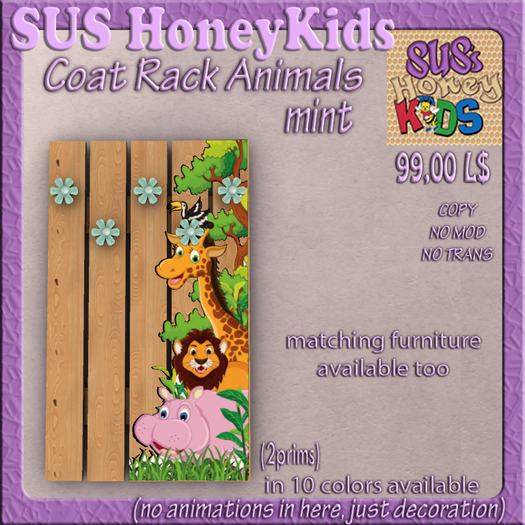 SUS HoneyKids Coat Rack Animals mint Box