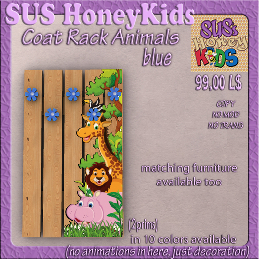 SUS HoneyKids Coat Rack Animals blue Box