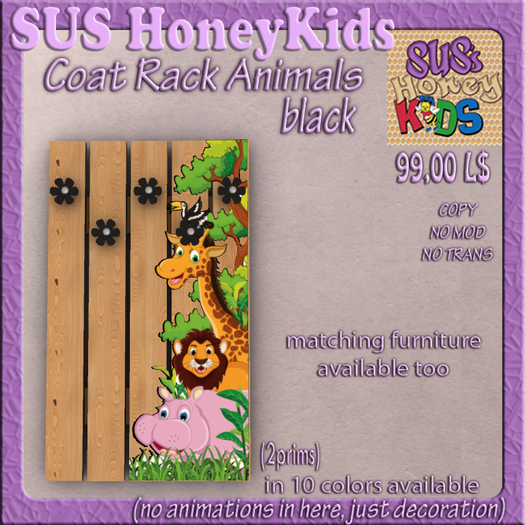 SUS HoneyKids Coat Rack Animals black Box