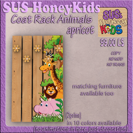 SUS HoneyKids Coat Rack Animals apricot Box