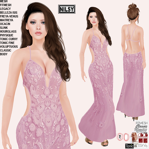 FLOWER BEADED GOWN,CL&MESH BODY