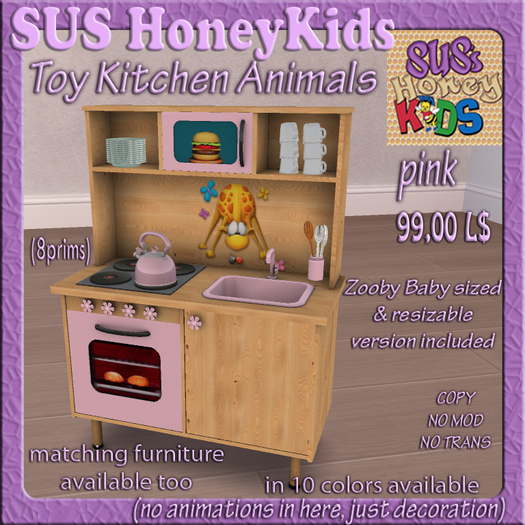 SUS HoneyKids Toy Kitchen Animals pink Box