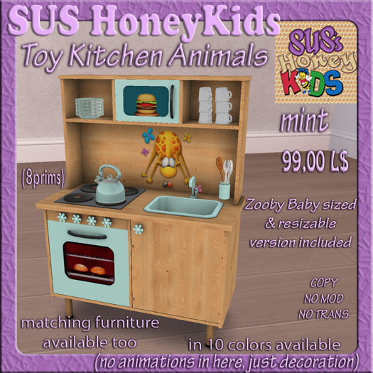 SUS HoneyKids Toy Kitchen Animals mint Box