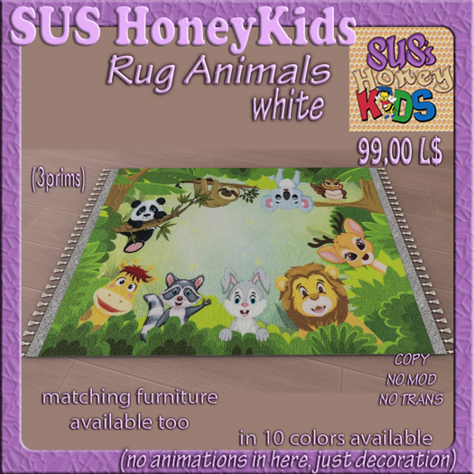 SUS HoneyKids Rug Animals white Box