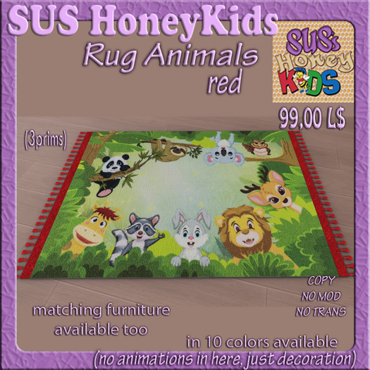 SUS HoneyKids Rug Animals red Box